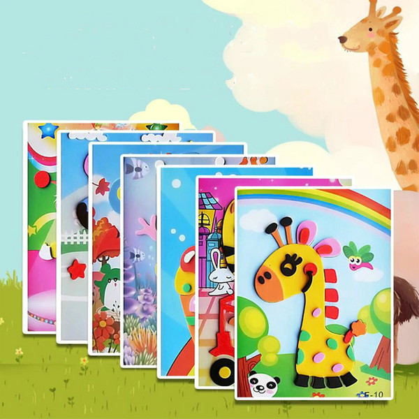 3D EVA Foam Sticker Puzzle Game DIY Cartoon Animal Learning Education Toys For Children Kids Multi-patterns Styles Random Send