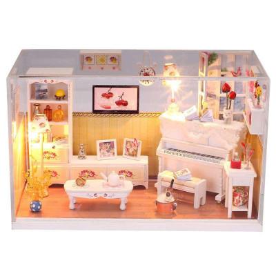 DIY Model Miniature Dollhouse With Furnitures LED 3D Wooden House Toys Handmade Crafts Gifts For Children H005 #D