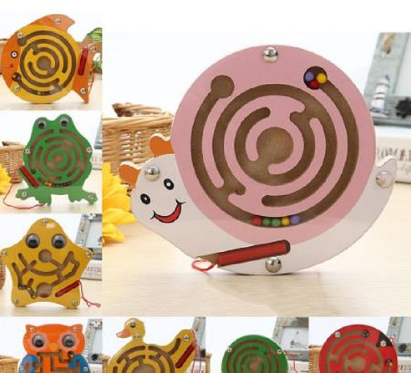 Kids educational Wooden Magnetic Maze Board Puzzle Toy gift Frog Snail Shape Mini Metal Balls Moving Labyrinth Intellectual Jigsaw Board Toy