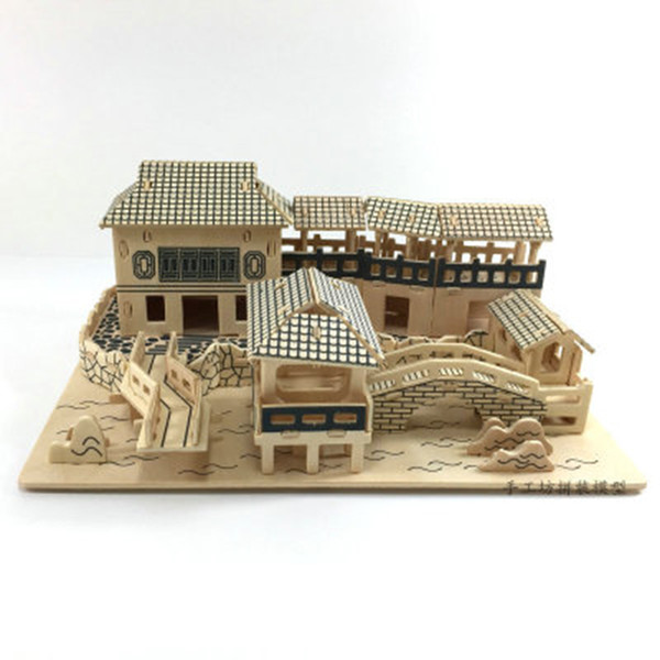 Wooden assembled house three-dimensional puzzle 3D wooden simulation building model handmade wood DIY educational toys