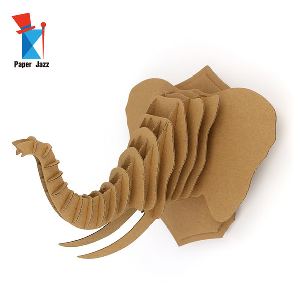 Home decoration puzzle 3D animal cardboard puzzle game elephant head decoration puzzle children education toys model decorate