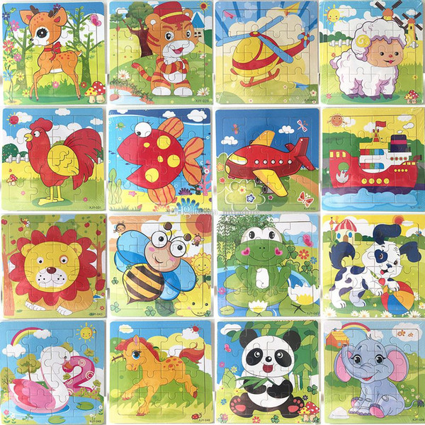 16 pieces Wooden Puzzle Kindergarten Baby Toys Children Animals Wood 3D Puzzles Kids Building Blocks Funny Game Educational Toys C5351