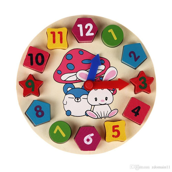 Wooden 12 Number Colorful Puzzle Digital Geometry Clock Baby Educational Wooden Clock Toy Kids Children Toys Gifts