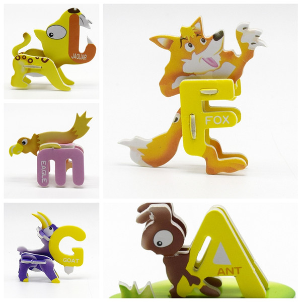 wholesale 720pcs/lot Mini cartoon Animal letter ABC Model paper 3D puzzles toys for children gift Intelligence toys