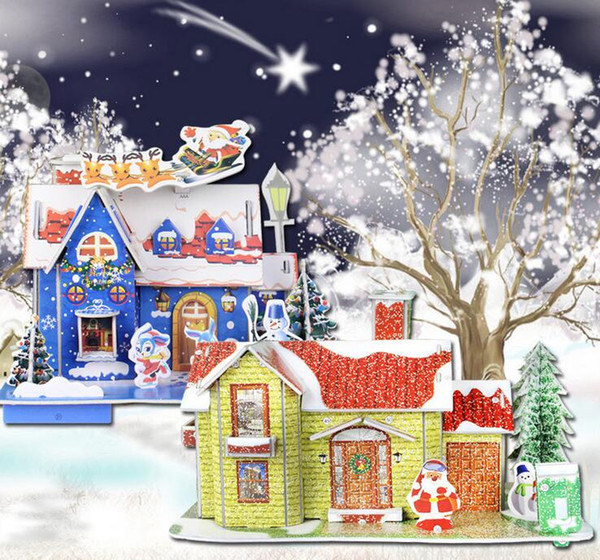 Educational 3D Jigsaw Puzzles DIY Snow House At Christmas Novelty Paper Construction Toy Puzzles For Kids in stock