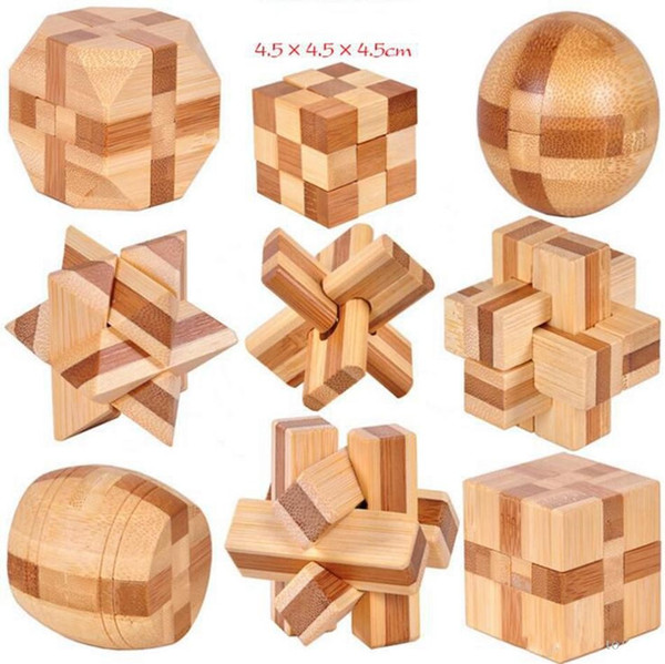 IQ Brain Teaser Kong Ming Lock 3D Wooden Interlocking Burr Puzzles Game Toy For Adults Kids