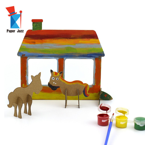 Diy little graffit world farm puzzle 3d cardboard Animal Cartoon Mini Puzzle children education puzzle toys