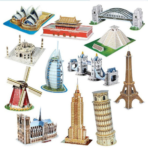 3D Three Dimensional Puzzles Children Kid Toy DIY Assembling Splicing Cardboard Jigsaw Puzzle World Famous Architecture Model New 4 2jy V