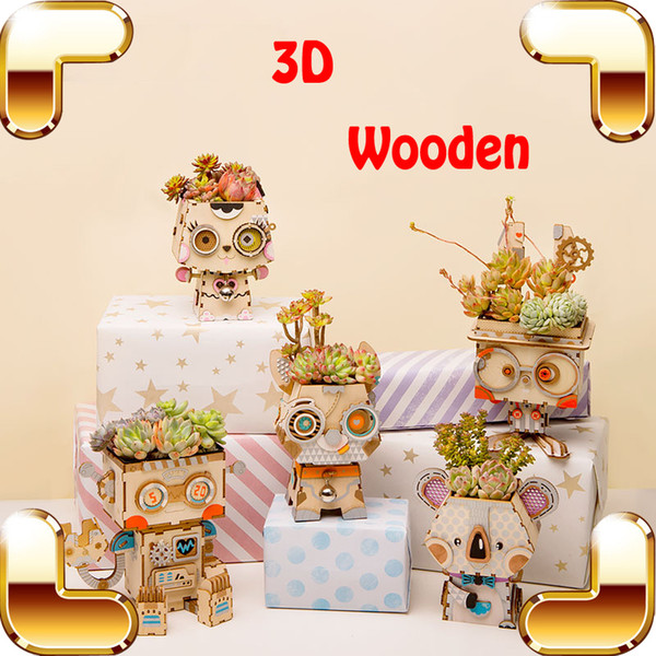 New Idea Gift Cartoon Pot Series 3D Puzzles Wood DIY Puzzle Potting Design Room Decoration Cute Present Learning Edolucation Toy