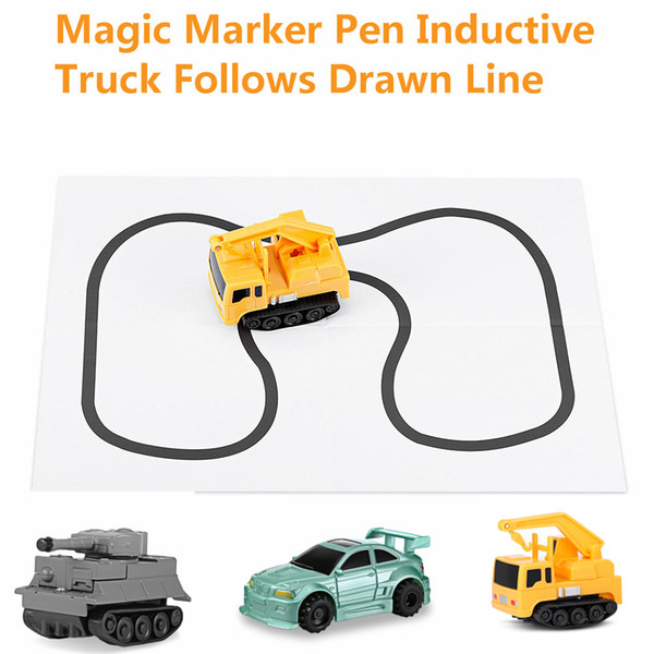 Mini Magic Pen Inductive Car Truck Tank Follow Any Drawn Black Line Track Mini Toy Engineering Vehicles Educational Toy For Kid