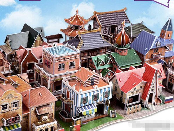 3D DIY Puzzle Jigsaw Baby toy Kid flavor street house interaction Construction pattern gift For Children Houses Puzzle