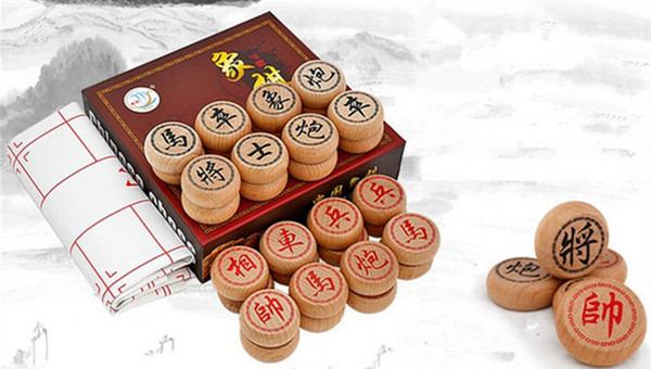 3.5CM Chessman +PU Checkerboard Wood Chinese Chess Set Board Games Educational Toys