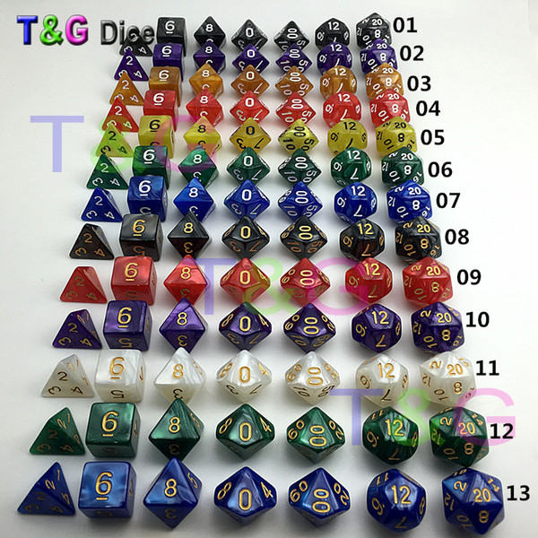 Wholesale- 7Pcs/Set Resin Polyhedral TRPG Games For Dungeons Dragons Opaque D4-D20 Multi Sides Dice Pop for Game Gaming dice gift dice toy