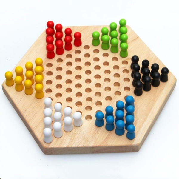 Factory wholesale board game chess set for kids family party 6 colors hexagon wooden toy Chinese checkers