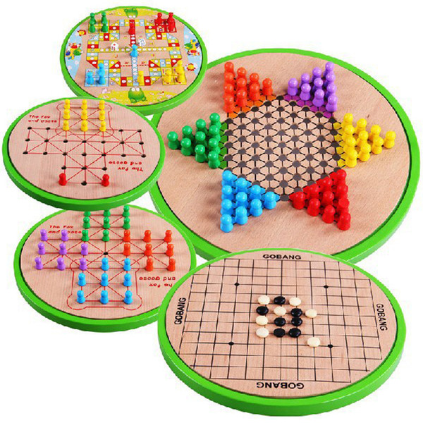 5 pcs Wooden Checkers Game Hexagonal Chinese Checkers Puzzle games Educational Toys For Kids Family Party Board Game