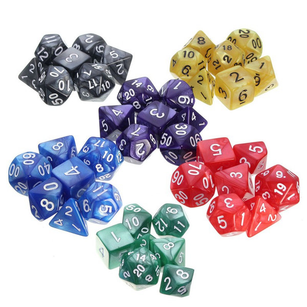 7Pcs/Set Resin Polyhedral TRPG Games For Dungeons Dragons Opaque D4-D20 Multi Sides Dice Marble effect for Game Gaming