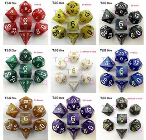 Wholesale- 7pcs/bag High Quality Marble effect Dice Set, D4,d6,d8,d10,d10%,d12,d20 dice sets for Dnd Game dice
