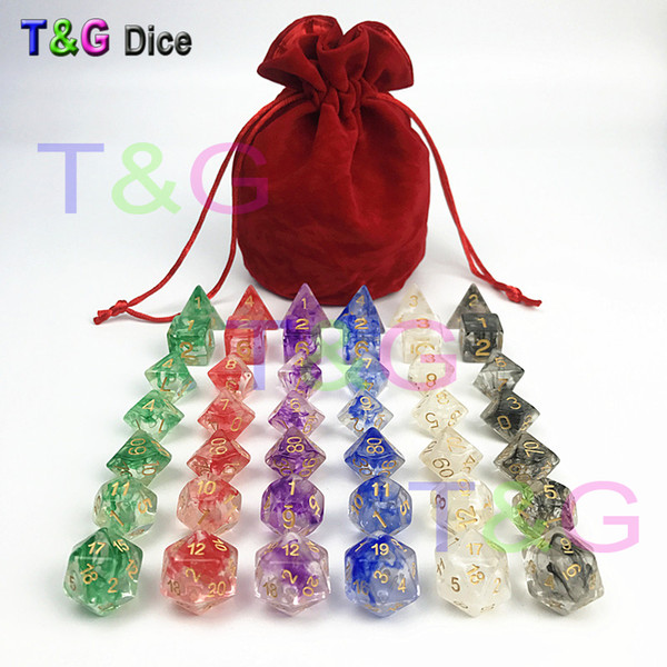 Wholesale- 42pcs/bag Polyhedral Nebula DICE for D&D Game plus POUCH BAG d4 d6 d8 d10 d12 d20 digital game Dice gift for man RPG game