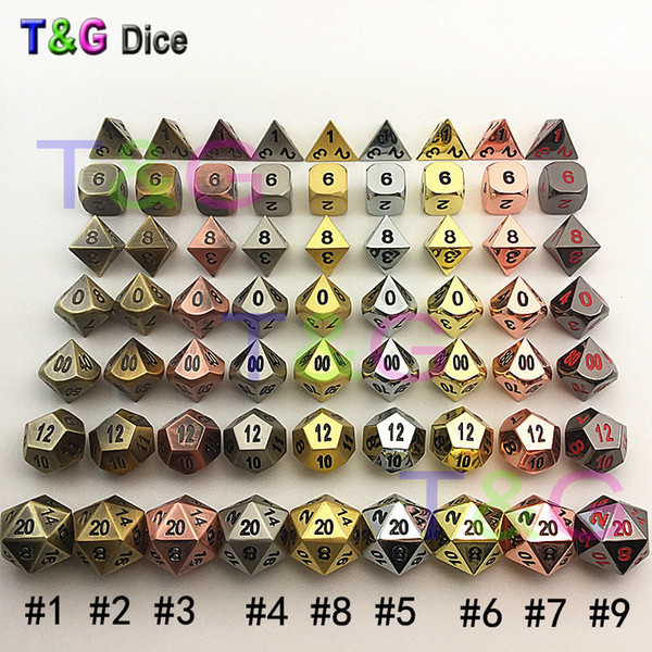 Wholesale- TOP Quality NEW Metal 7 Dice set d4 d6 d8 d10 d% d12 d20 for Board Game Rpg Dados juegos de mesa dungeons & dragon dice