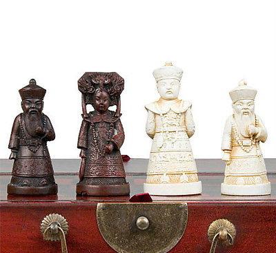 Chinese wood Leather box with 32 Warrior Chess Set Free shipping