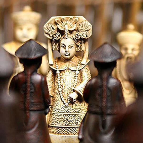 Chinese Wood Leather box with 32 pieces Chess Set Free shipping