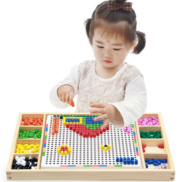 Wooden Mushroom Nail Puzzle Flying Chess Creative Mosaic Pegboard Kids Children Educational Toys - 40*25*3CM