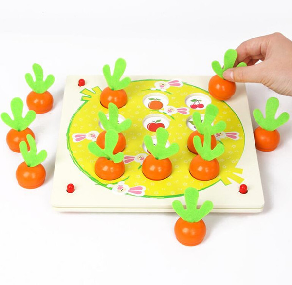 Kids Wooden Educational Toys Harvest Solitaire Carrots Memory Chess with 4 Cards Kids Children Brain Training Match Game