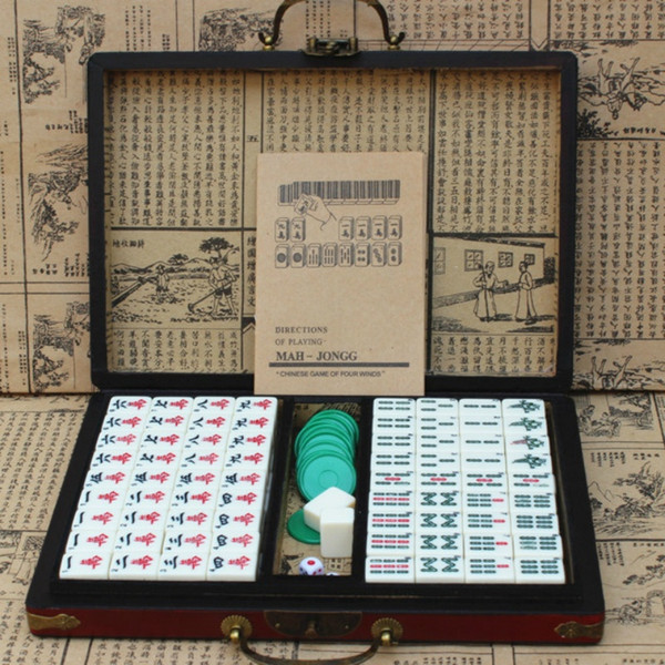 New Chinese Retro Mahjong Games with English Instruction Four Winds Board Game Mah-Jong Leather box packaging majiang