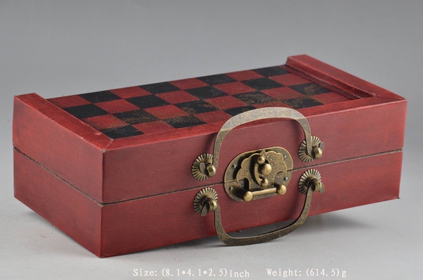Chinese Army Style 32 Pieces Chess Set Wood Box Toy