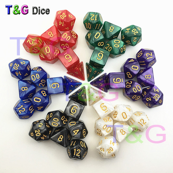 Wholesale- 2016 New Arrival Dungeons Dragons Marble effect Polyhedral dice TRPG Games D&D for board game 7 pcs/set golden numerals