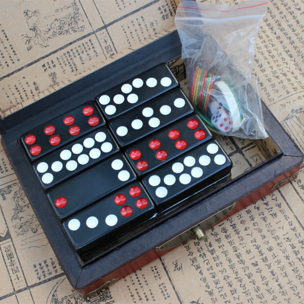 Chinese Black Card Nine Domino Board Games Puzzle Game Antique Lovers Collectibles Gifts Melamine Material Ancient Leather Box