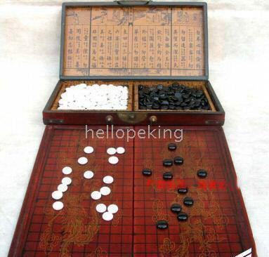 Wholesale cheap Chinese Rare Go Game Set Leather Box Goban Board and Stones