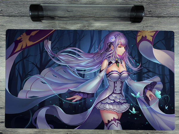 breast hold aaeru cleavage emilia_(re_zero) pointy_ears re_zero_kara_hajimeru_isekai_seikatsu playmat Custom TCG Mat Free Shipping