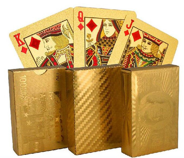 200pcs hot 3 designs Gold foil plated playing cards Plastic Poker US dollar / Euro Style / General style D663