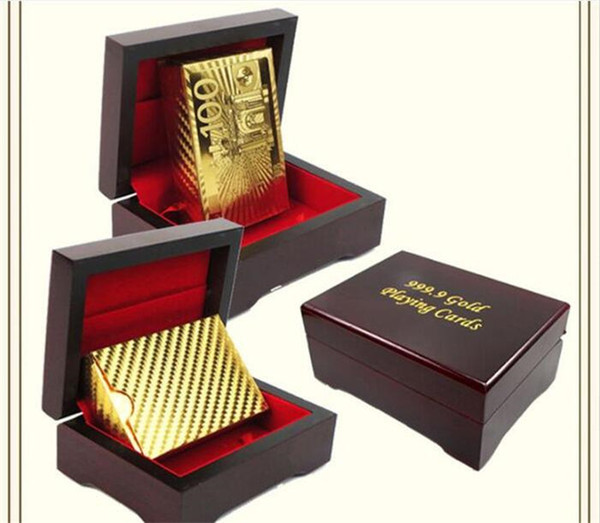 10pcs Gold foil plated playing cards Plastic Poker US dollar / Euro Style / General style with gift box Y067