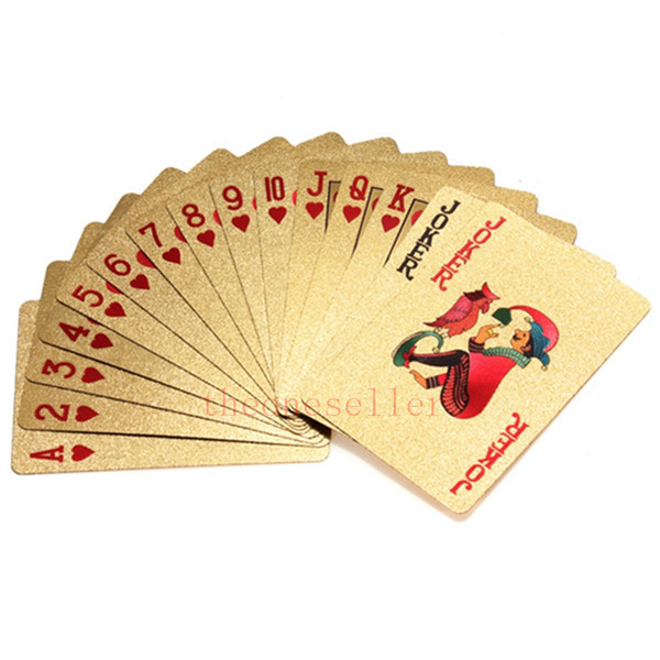 Free Shipping 100sets/lot Gold foil plated playing cards Plastic Poker US dollar / Euro Style and General style With Certificate