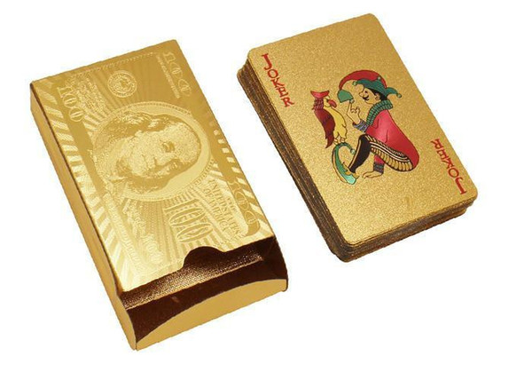 DHL Free Top Quality Gold foil plated playing cards Plastic Poker US dollar / Euro Style and General style With Certificate