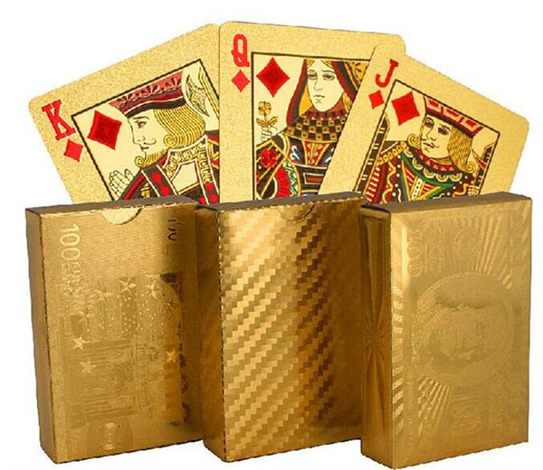 50pcs hot 3 designs Gold foil plated playing cards Plastic Poker US dollar / Euro Style / General style D663