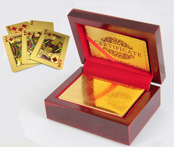 Excellent 24k 99.9% Gold Poker Playing Cards Deck With Certificate Wooden Box Special Gift