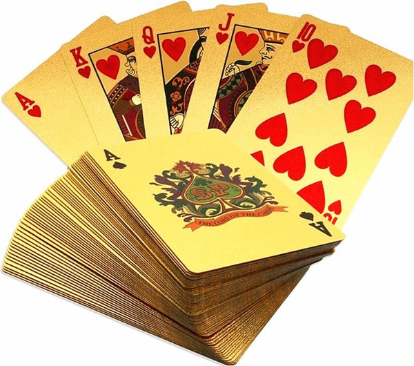 Hot Durable Waterproof Plastic Playing Poker Cards 24K Gold Foil Plated Playing Cards Poker Table Games Christmas Gifts US Dollar Euro Style