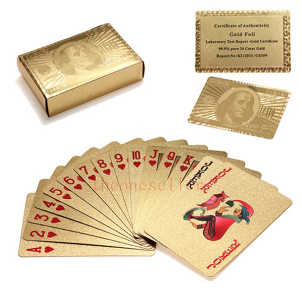 200sets/lot Gold foil plated playing cards Plastic Poker US dollar / Euro Style and General style With Certificate