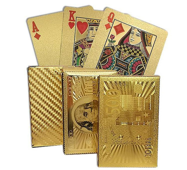 Hot Gold Foil Plated Card Game Playing Cards Plastic Poker US Dollar / Euro Style / Normal Style 3 Designs