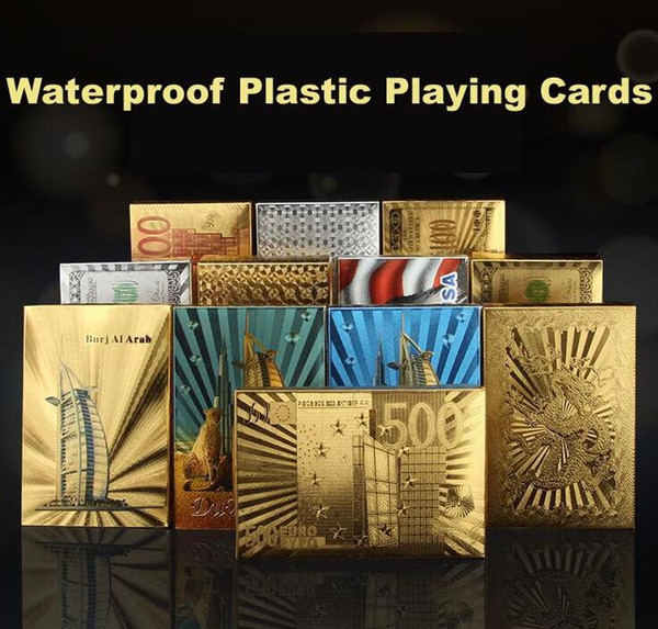 High Quality Gold Foil Plated Baccarat Texas Hold'em Plastic Playing Cards Waterproof Poker Cards Board Games 12 Colors qenueson