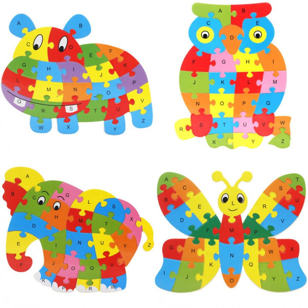 Cute Animal Alphabet Jigsaw For Children Wooden Puzzle Toy Gift Many Styles Hot Sale 3dd C R