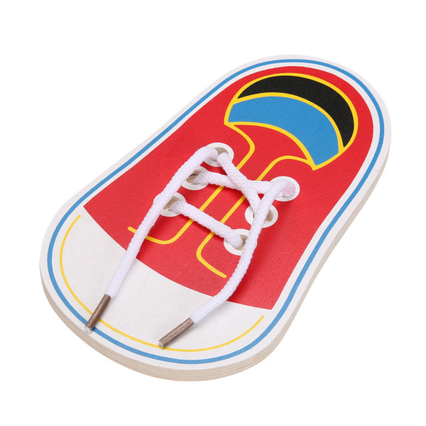 Cute woodden children shoes toys baby boy learning lacing shoes kids early educational toys Tie Shoelaces Puzzle wood toy
