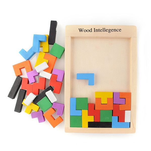 Wood Intellegence Russian Block Colorful Tangram Puzzle Tetris Game Educational Developmental Baby Toy