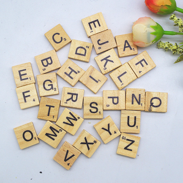 100pcs/Lot Wooden Alphabet Scrabble Tiles Black Capital Letters & Numbers For Crafts Wood DIY Block Education Toy