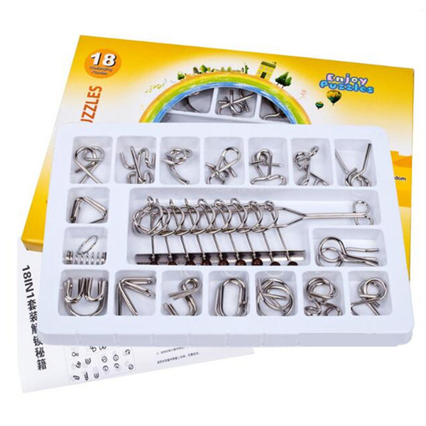 18 PCS/Set IQ Metal Wire Puzzle Mind Brain Teaser Magic Wire Puzzles for Adults Children,Classic Chinese Ring Educational Toys