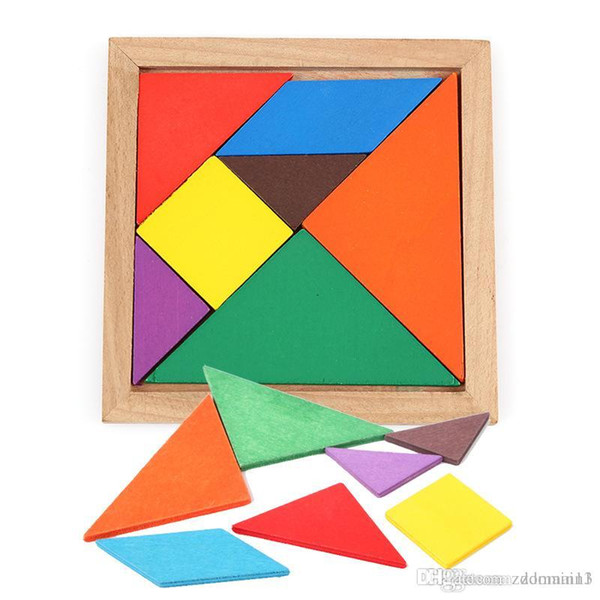 Wooden Tangram 7 Piece Jigsaw Puzzle Colorful Square IQ Game Brain Teaser Intelligent Educational Toys for Kids