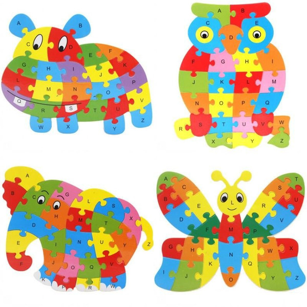 Cute Animal Alphabet Jigsaw For Children Wooden Puzzle Toy Gift Many Styles Hot Sale